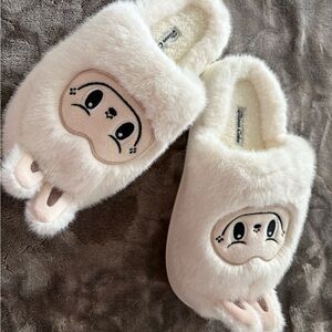 Plush Cream labubu Face Slippers